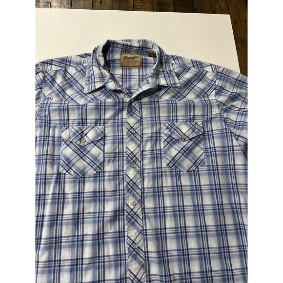 Wrangler Pearl Snap Western Shirt 2XLBig Blue Plaid (2B) - Picture 1 of 5